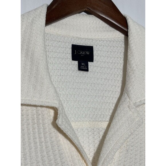 J.Crew Textured Camp Shirt Men's XL Ivory White Short Sleeve Waffle Weave New - Picture 7 of 15